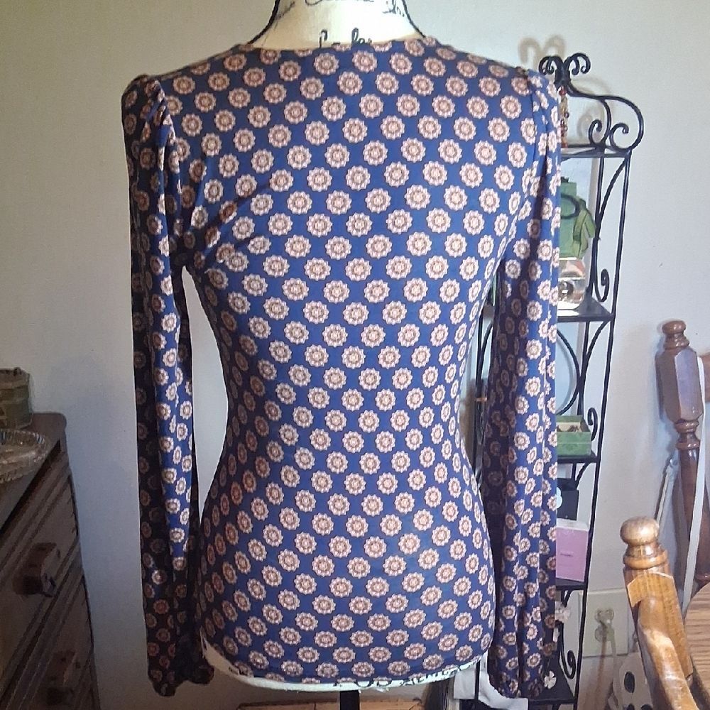 Boden Floral V-Neck Floral Printed Long Sleeve Top US Size 2 - Picture 5 of 7